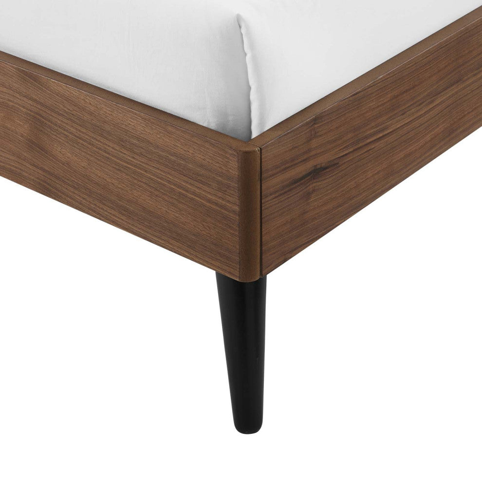 Platform Bed Frame, King Size, Wood, Brown Walnut, Modern Mid-Century, Bedroom
