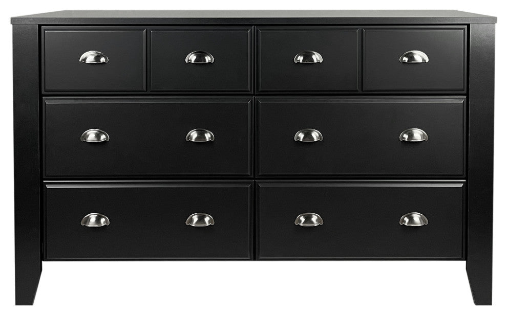 Cleary Contemporary Faux Wood 6 Drawer Double Dresser, Black