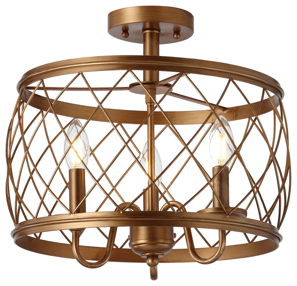 Eleanor 15" Metal LED Flush Mount Ceiling Light, Antiqued Gold
