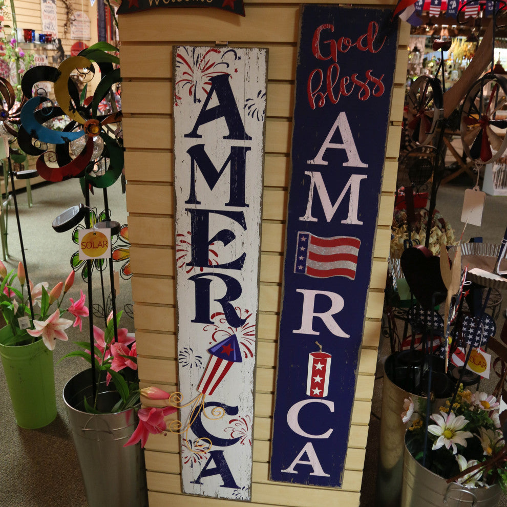 47-Inch High Antiqued Wooden Patriotic Wall Hangings, Set of 2