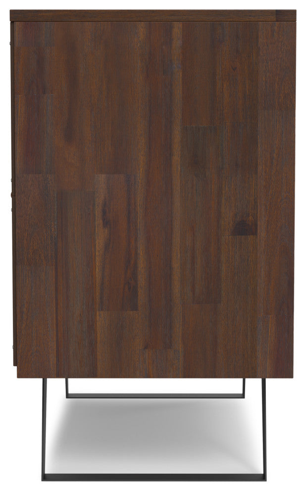 Lowry Solid Acacia Wood 2 Door Sideboard Buffet, Distressed Charcoal Brown