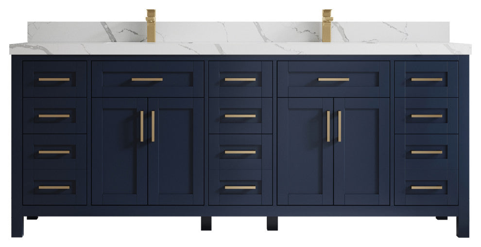 Cambridge 84 Double Sink Bath Vanity in Hale Navy Blue 2" Calacatta Laza
