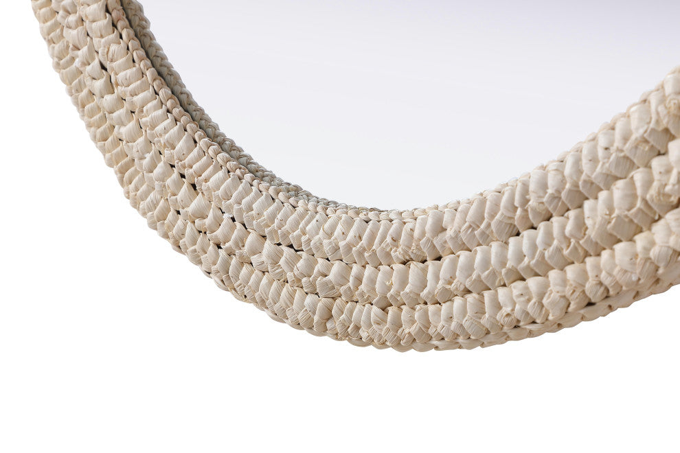 Home Living Oval Cornhusk Mirror 36x42, Linen White