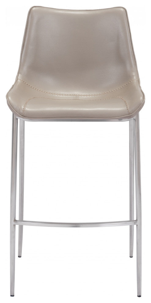 Set of Two Gray Faux Leather and Steel Modern Stitch Bucket Bar Chairs
