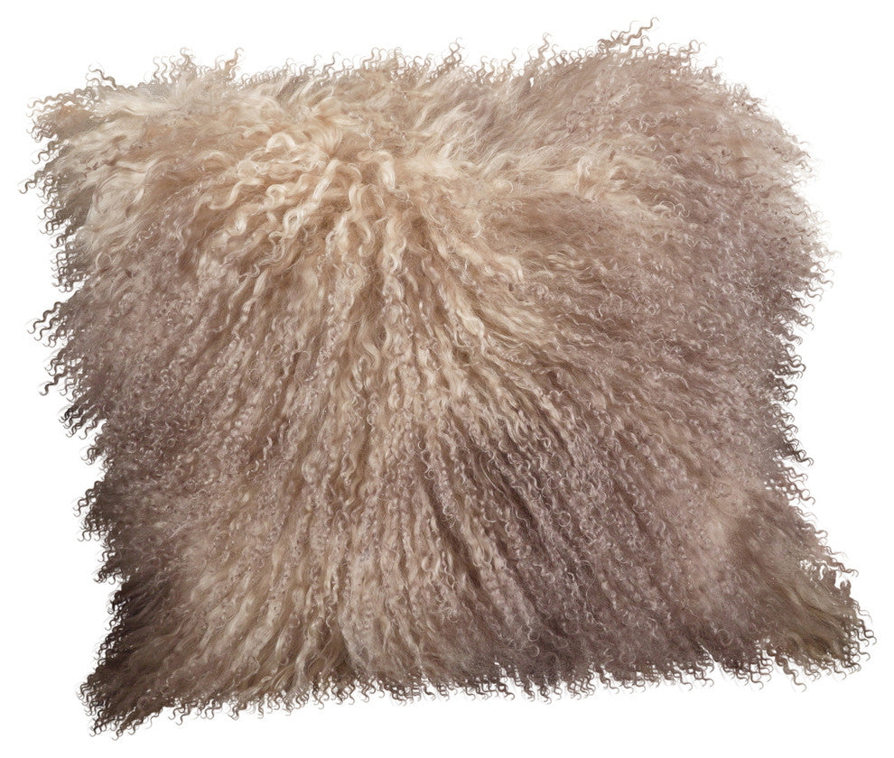 Mongolian Lamb Fur Poly Filled Throw Pillow, Oyster, 20"x20"