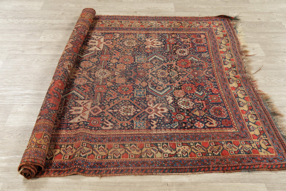 Consigned, Traditional Antique Oriental Hand-Knotted Persian Area Rug, Blue, 4x6