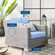 Side Chair Armchair, Rattan, Wicker, Gray Blue, Modern, Outdoor Patio Cafe