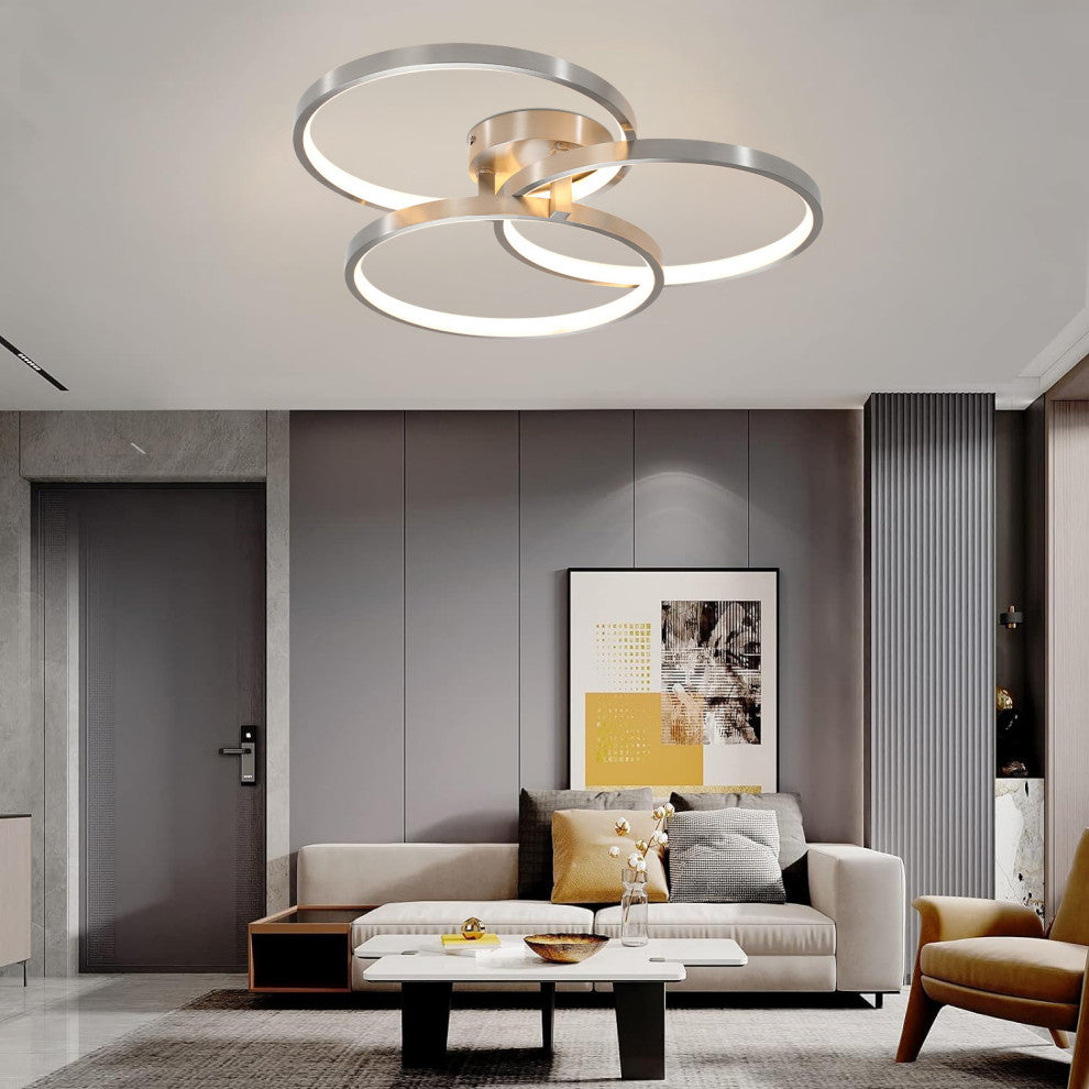 Gold LED Three Ring Design Semi-flush Mount Ceiling Lamp