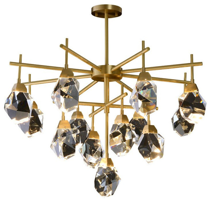 Gold Diamond Crystal Three Layer Led Copper Creative Chandelier, 13lights