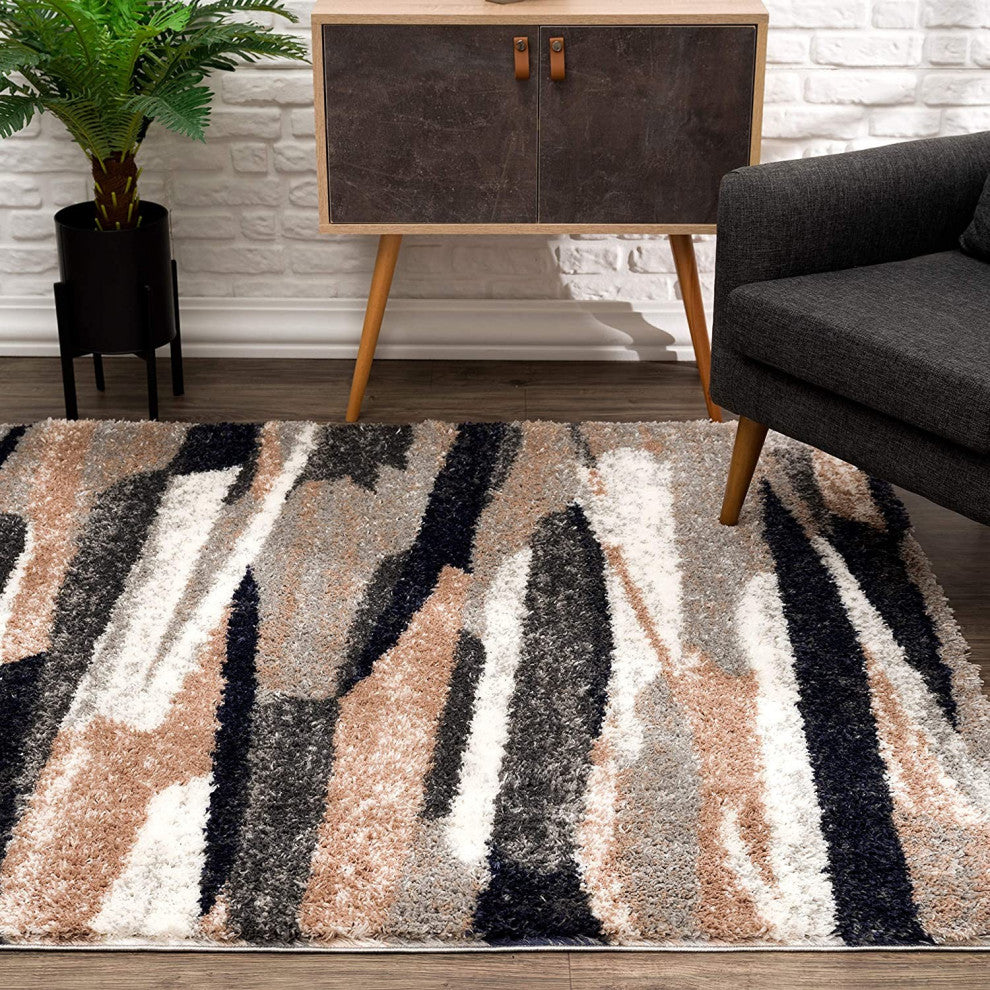 5"x8" Gray and Black Strokes Area Rug