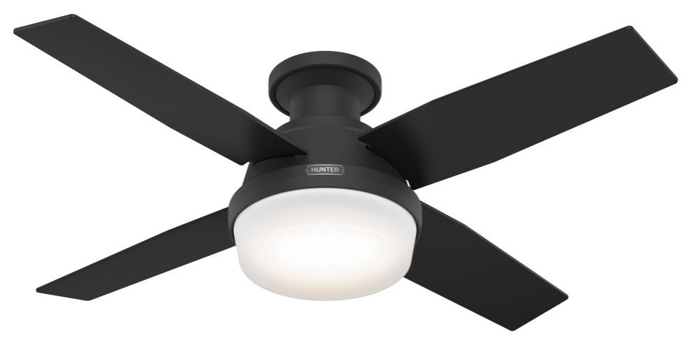 Hunter 44" Dempsey Matte Black Low Profile Ceiling Fan, LED Kit, Remote