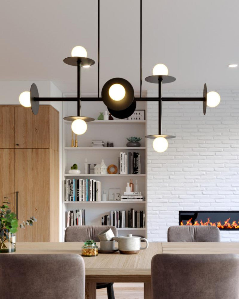 Nodes Large Linear Chandelier, Midnight Black