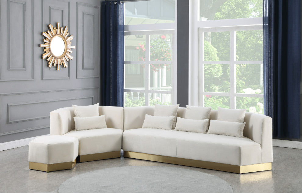 Marquis Velvet Upholstered Set, Cream, Sofa