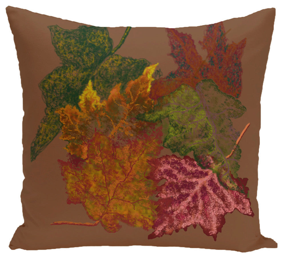 Autumn Leaves Flower Print Pillow, Brown, 26"x26"