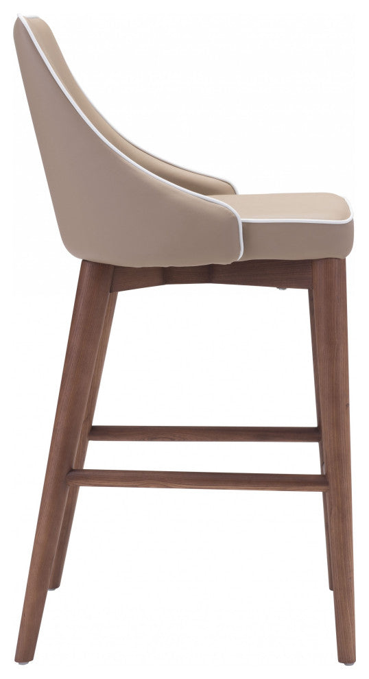 Beige With White Piping and Walnut Counter Chair