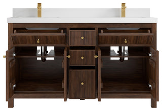 Sonoma Teak 60" Double Vanity, Dark Walnut With 2" White Quartz