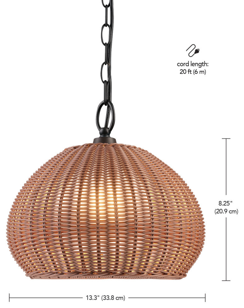 Novogratz x Globe 1-Light Shade Outdoor Plug-In Pendant Light, Brown