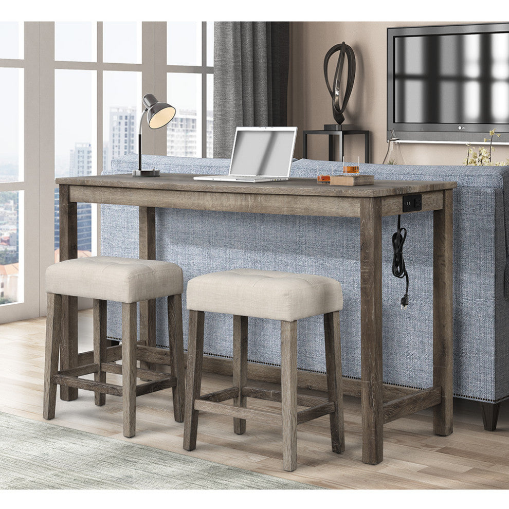 Yosef 60" Rectangular Bar Table With 2 USB Ports/Electrical Outlet, Oak