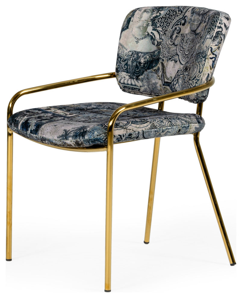 Modrest Farnon Modern Patterned Velvet and Gold Dining Chair