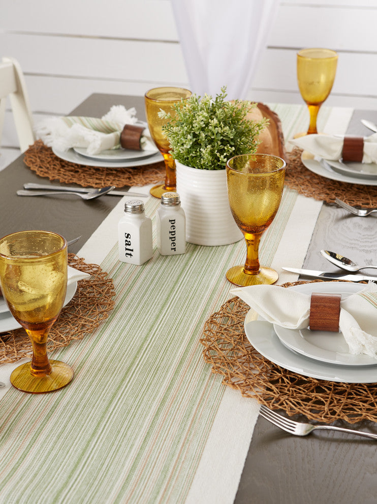 Thyme Striped Fringed Table Runner 14X72