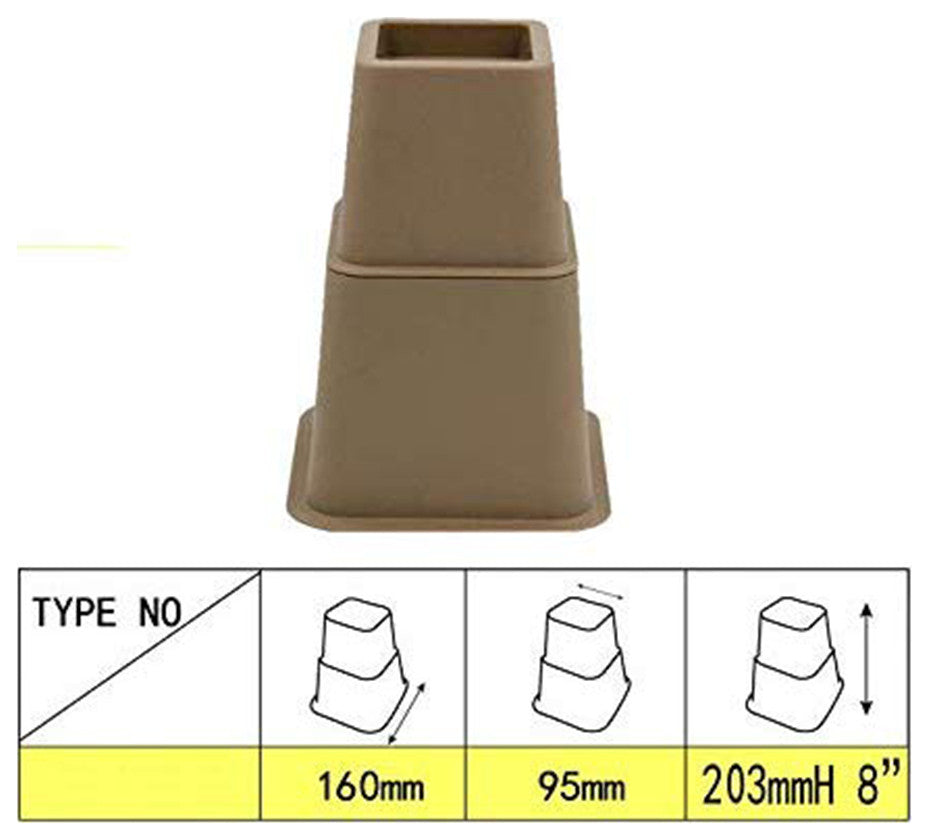 HomeRoots 3" 5" or 8" Brown Adjustable Bed Risers or Furniture Legs Set of 4
