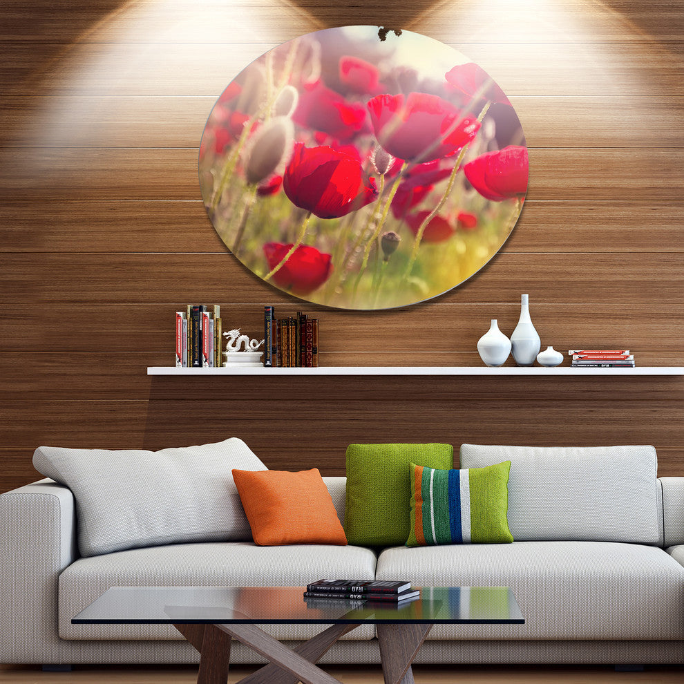 Poppy Flowers Meadow In Sunlight, Flower Round Wall Art, 36"