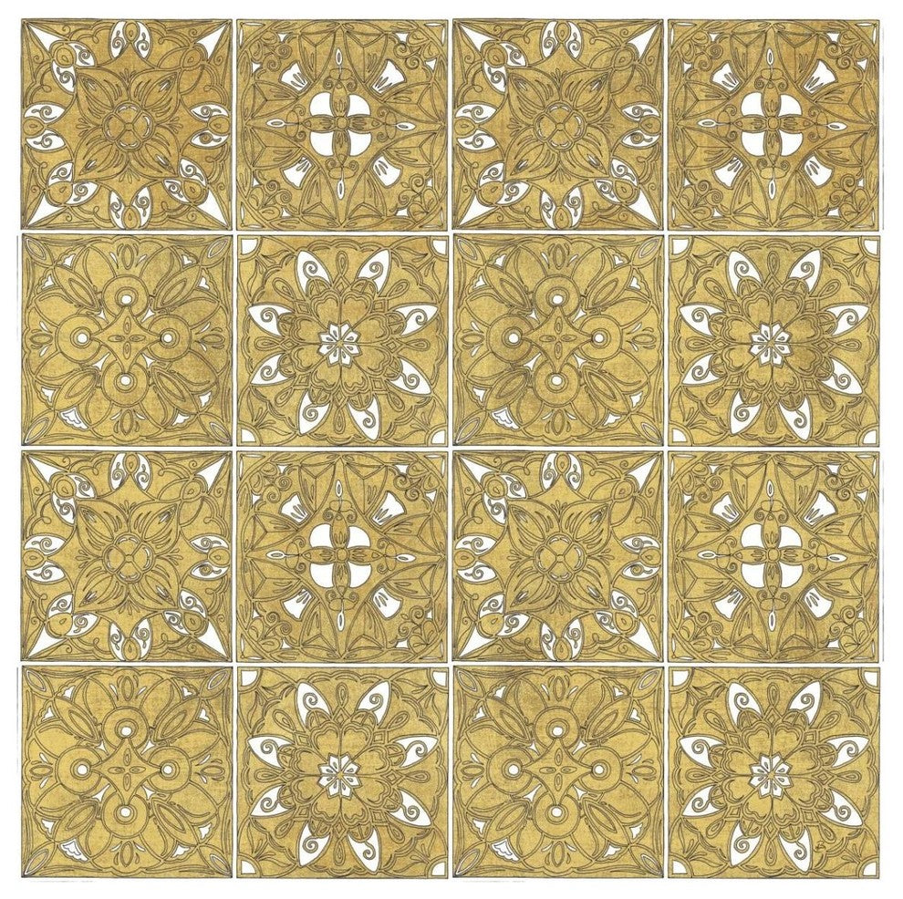 "Color my World Mexican Tiles Pattern Gold" Print by Daphne Brissonnet, 42"x42"