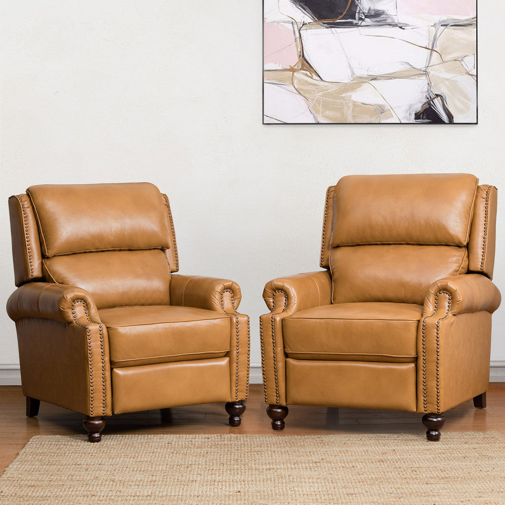Genuine Leather Cigar Recliner, Home Theater Seating, Set of 2, Camel
