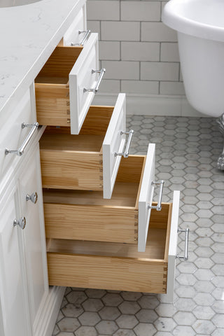 60" Palace Quartz Carrara Pure White Vanity With Hardware, Mirror