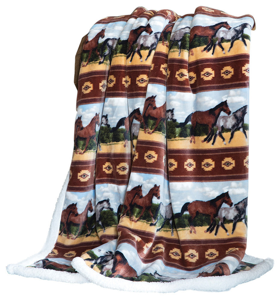 Western Horses Extra Plush Sherpa Throw Blanket