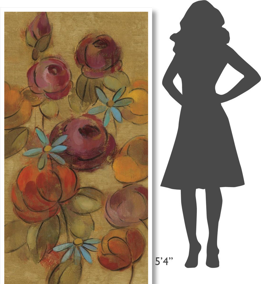 "Pressed Flowers II on Gold" Digital Paper Print by Silvia Vassileva, 38"x74"