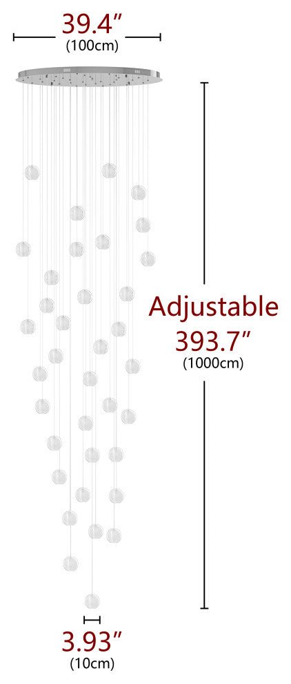 Modern Crystal Ball Long Raindrop Chandelier for Entrance Foyer Staircase, 36-Light