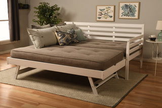 Boho Daybed With Pop Up and Linen Stone Mattresses, White