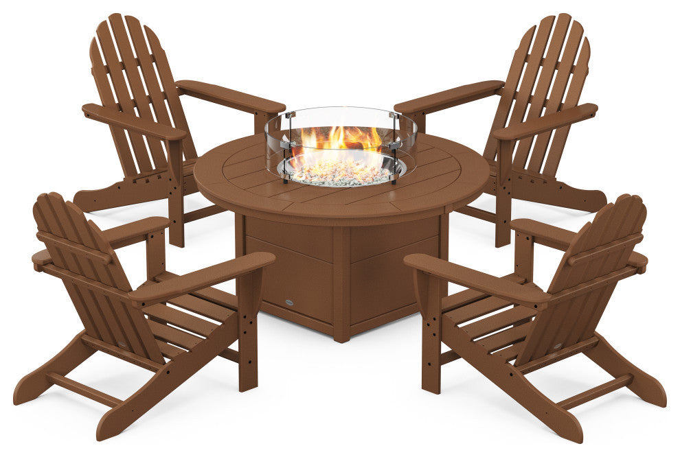 Classic Adirondack 5-Piece Conversation Set, Fire Pit Table, Teak