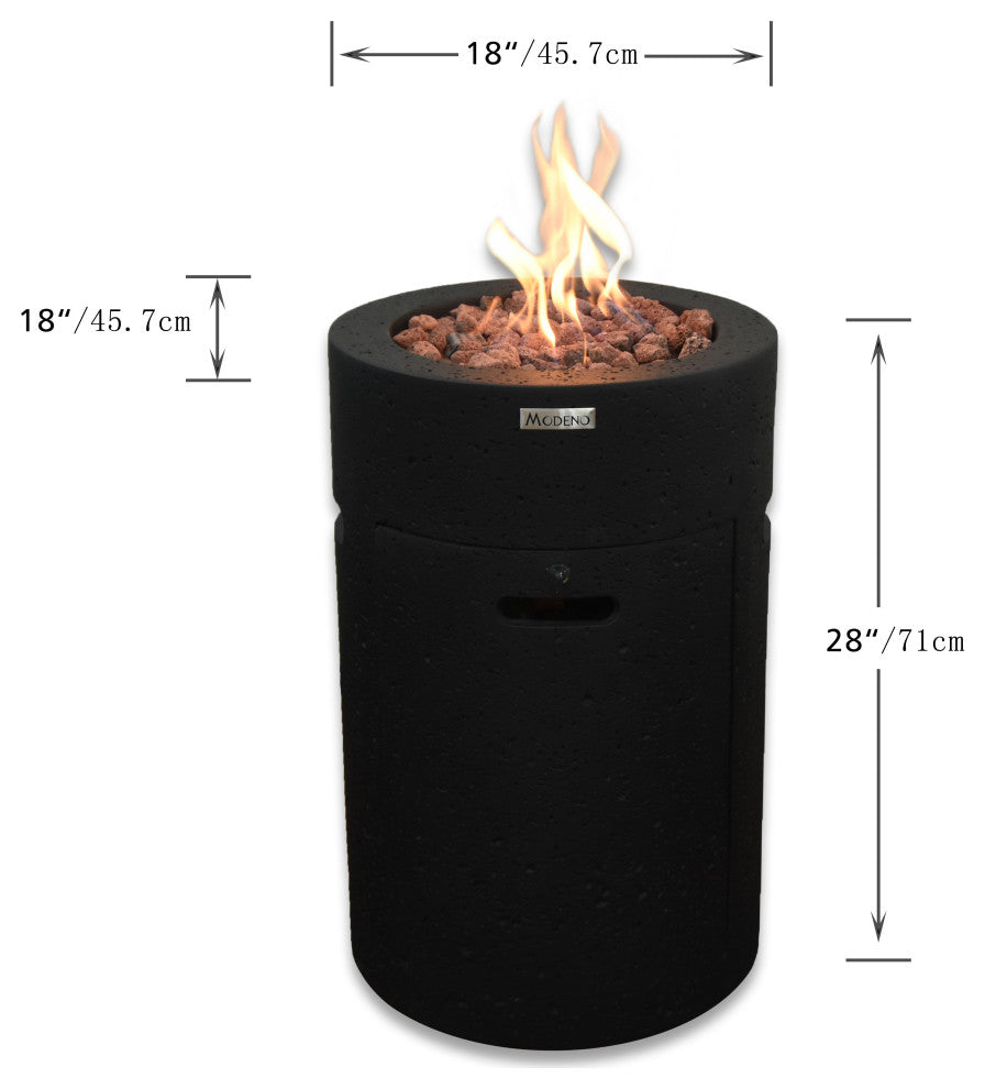 Lava Tube Black Concrete 28" Tall Fire Column by Modeno