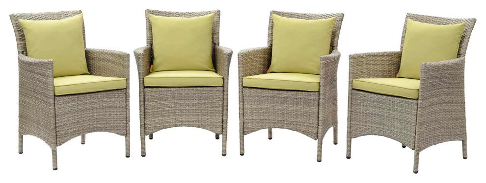 Side Dining Chair Armchair, Set of 4, Rattan, Wicker, Gray Green, Outdoor