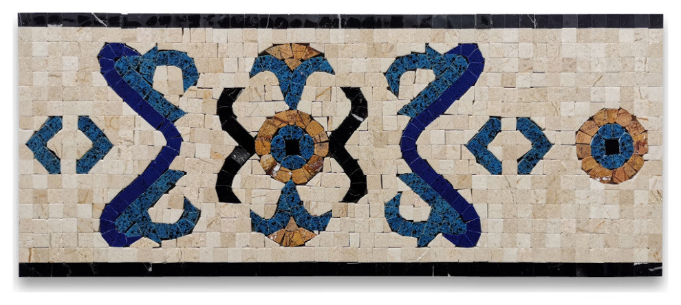 Royal Sapphire 7.1x17.3 Marble Mosaic Border Listello Tile Polished, 1 piece