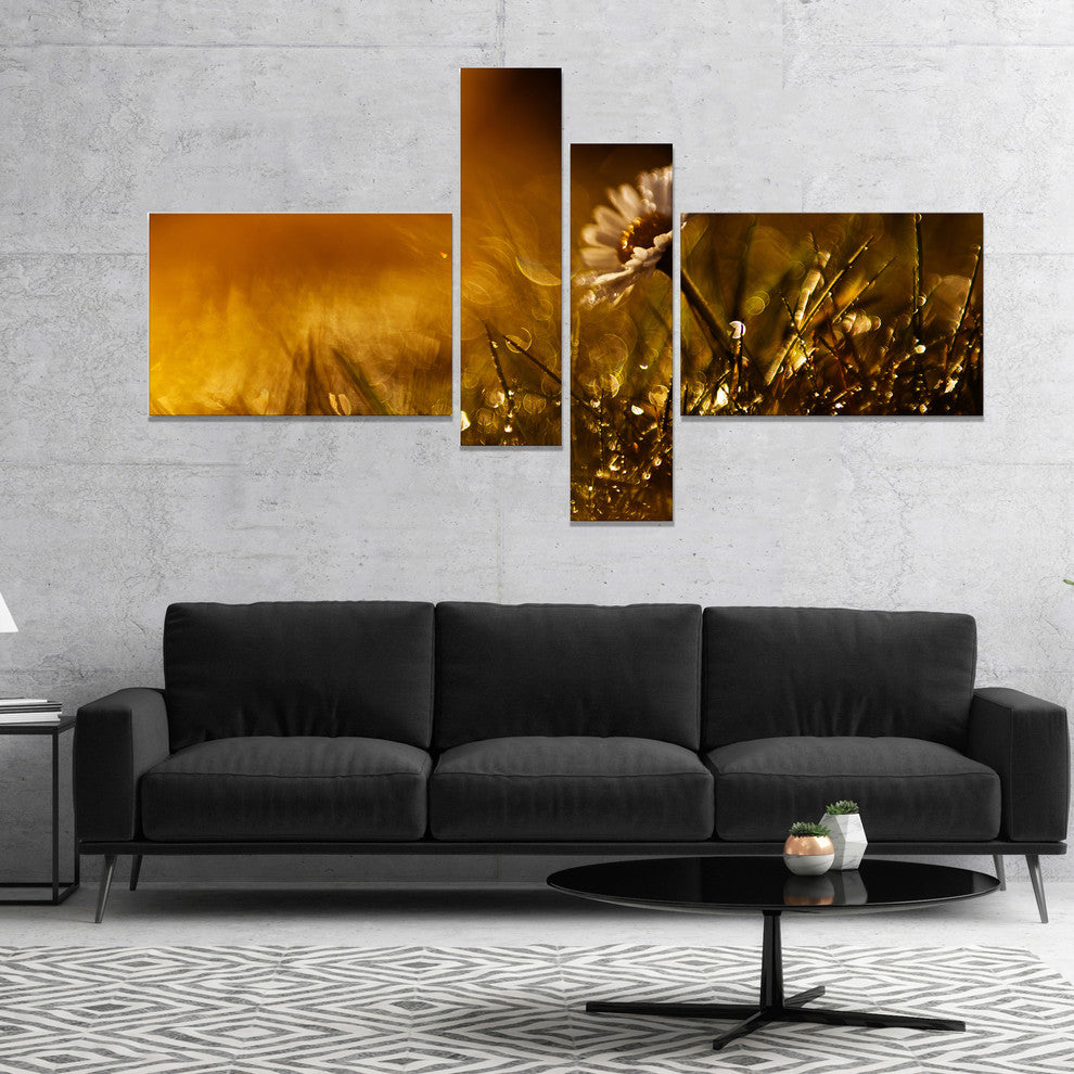Vintage Wild Flower In Sunset, Large Floral Canvas Art Print, 60"x32", 4 panels