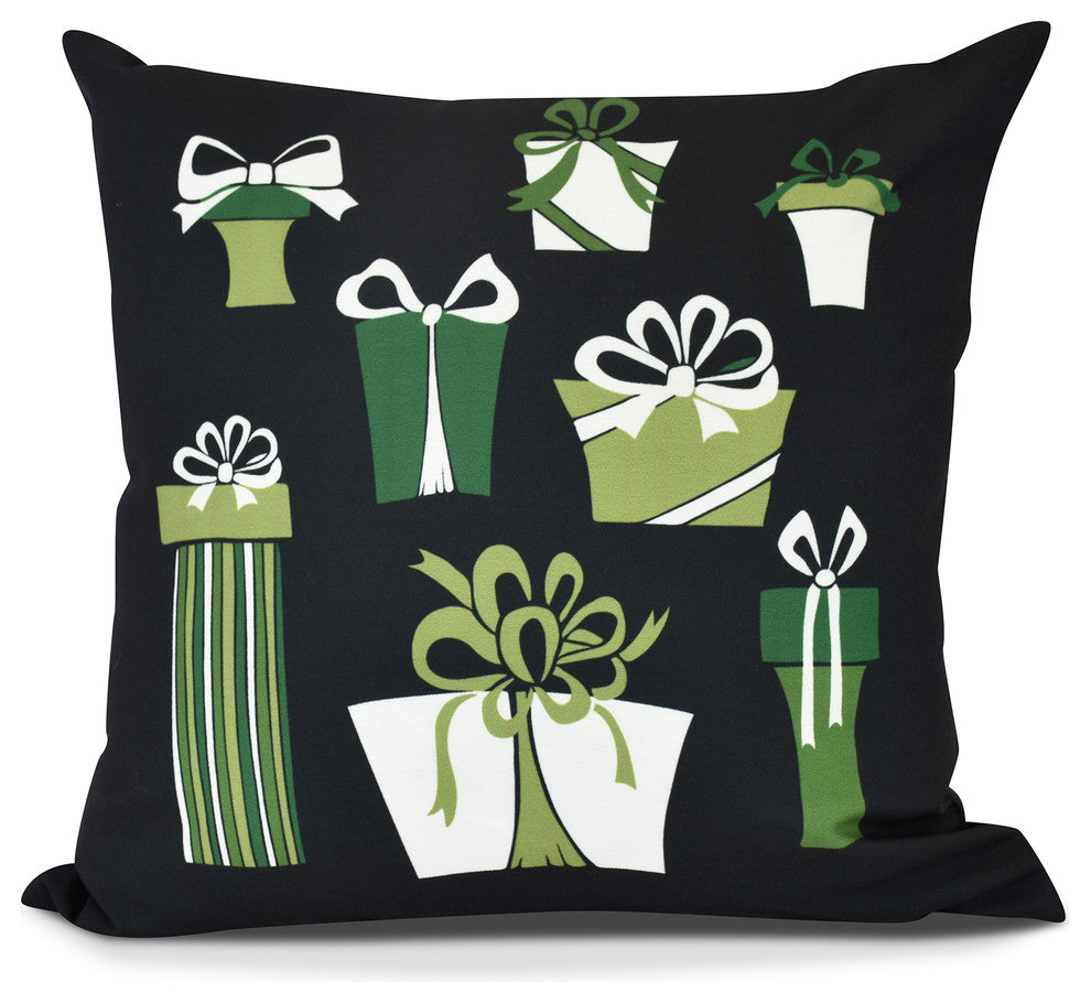 Present Time, Geometric Print Outdoor Pillow, Black, 20" x 20"