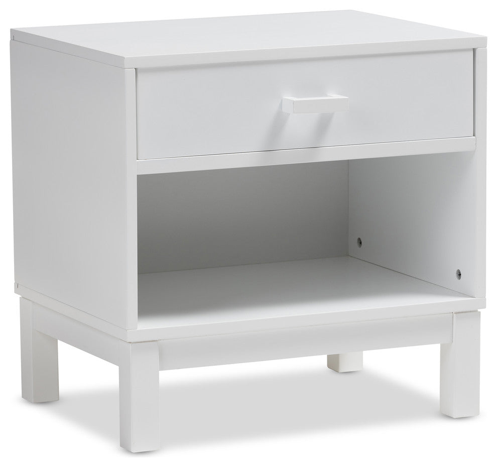 Urban Designs Reanne 1-Drawer Wood Nightstand With Shelf, White Finish