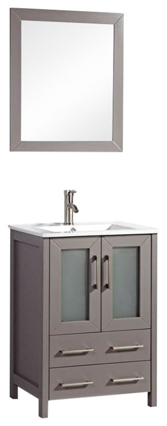 24" Bathroom Vanity With Matching Mirror, Light Gray
