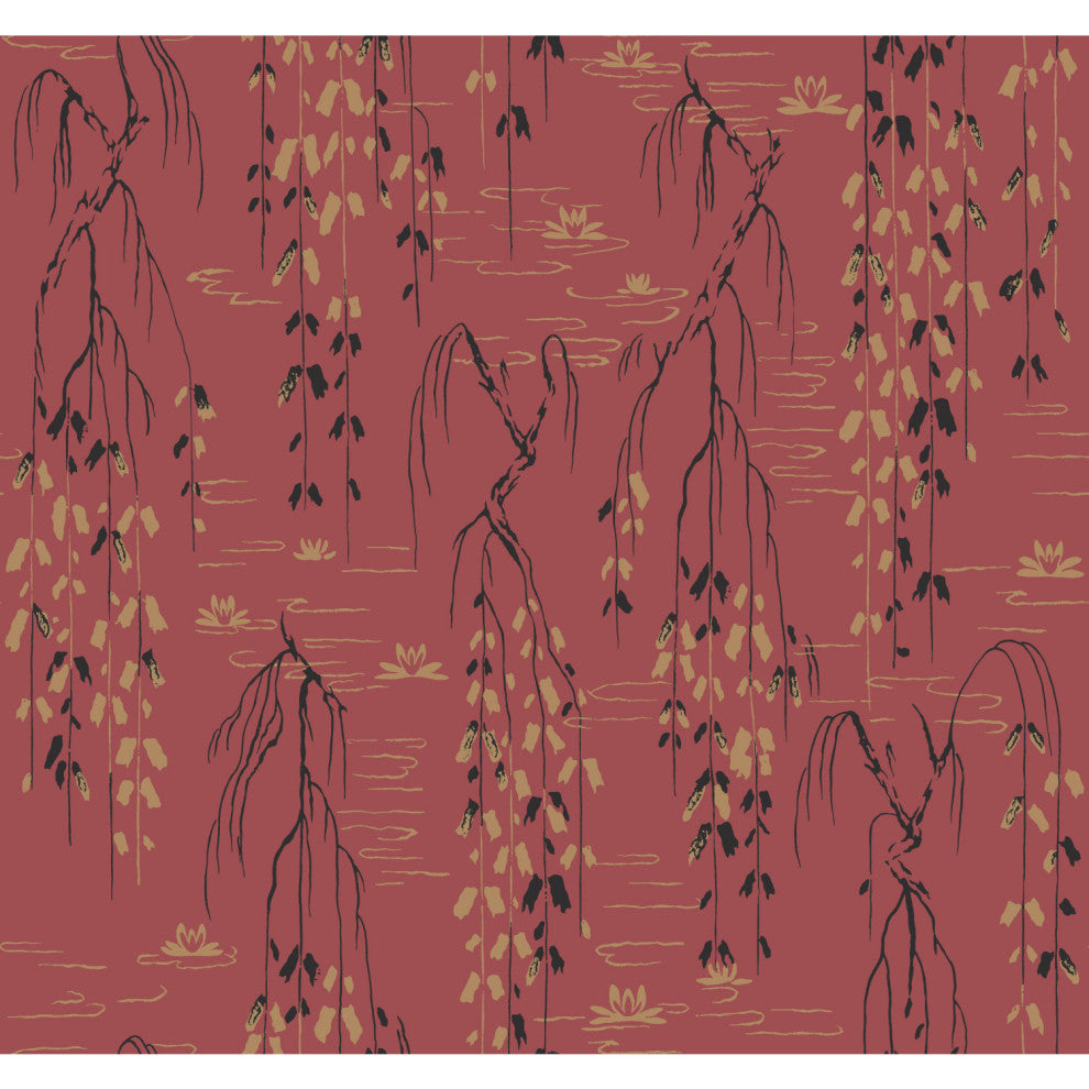 Willow Branches Wallpaper, Red, Black, Gold