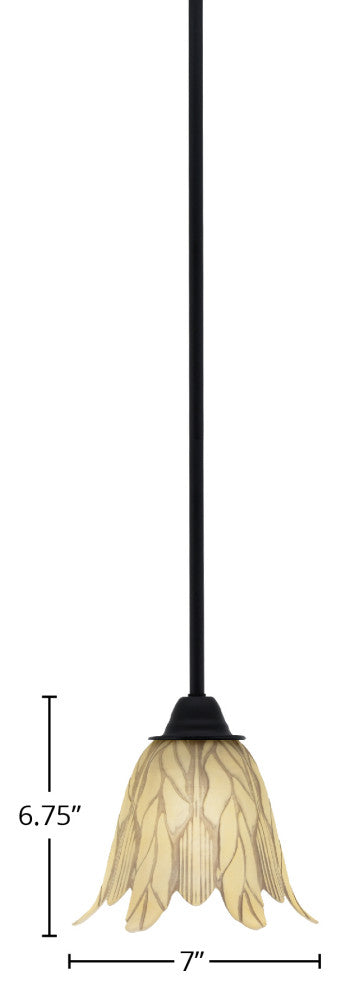 Paramount Mini Pendant, Matte Black, 7" Vanilla Leaf Glass