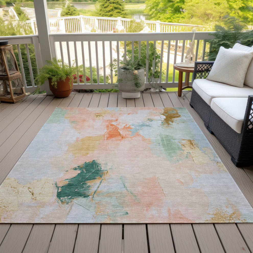 Machine Washable Indoor/Outdoor Chantille ACN1914 Peach 3' x 5' Rug