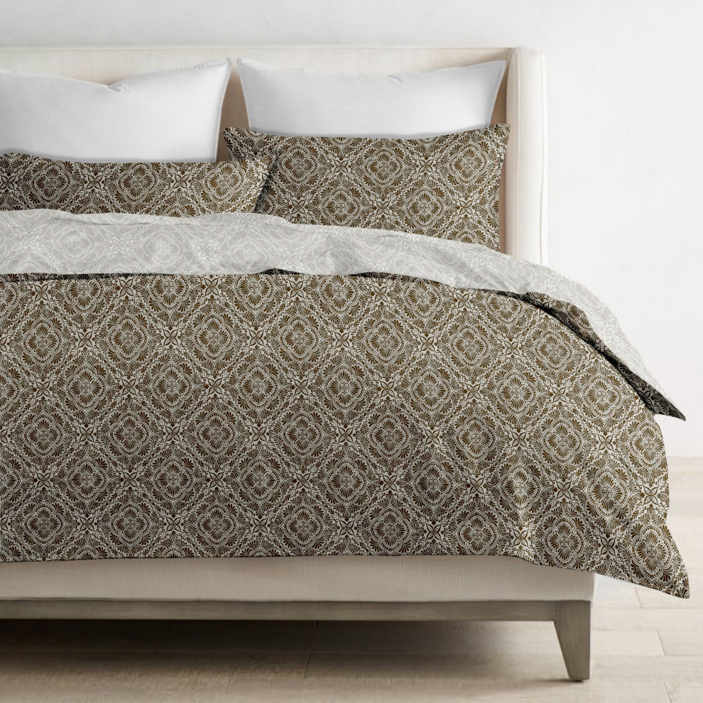 Delara GOTS Organic Cotton Floral Reversible Print Duvet Cover Set, King(108"x92