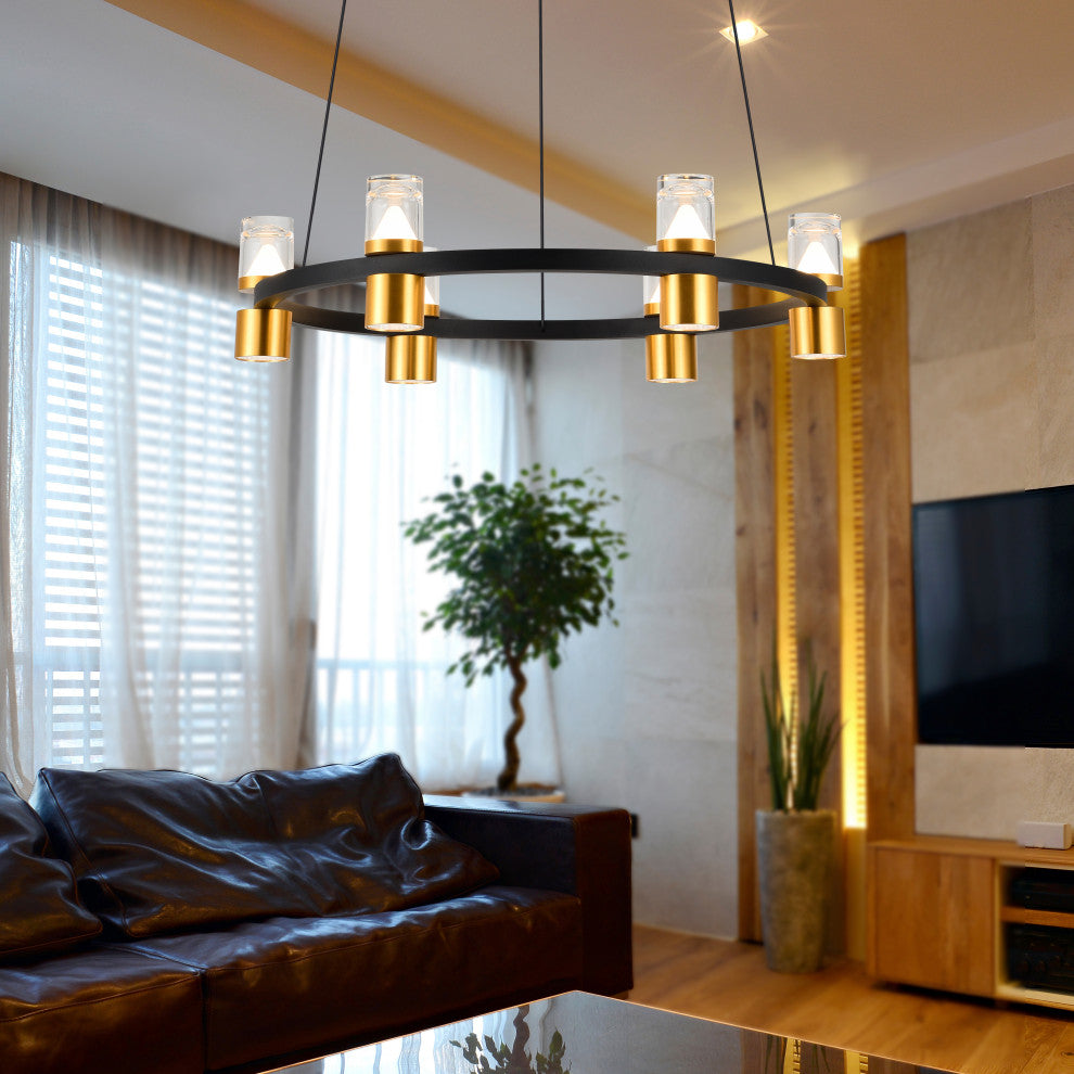 Ellegi 24" ETL Certified Integrated LED Height Adjustable Chandelier, Black