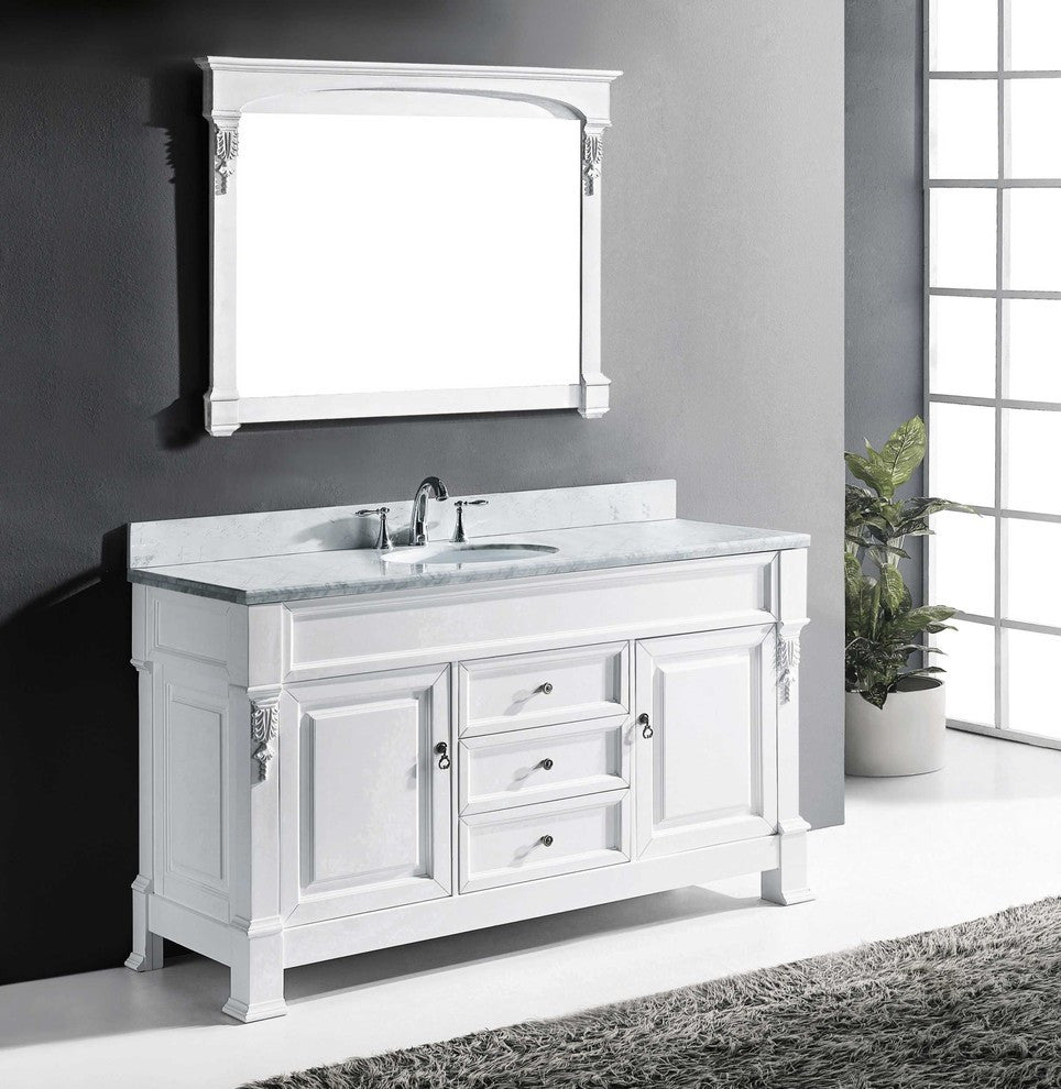 Huntshire 60" Single Bathroom Vanity, White, No Faucet, Round Sink