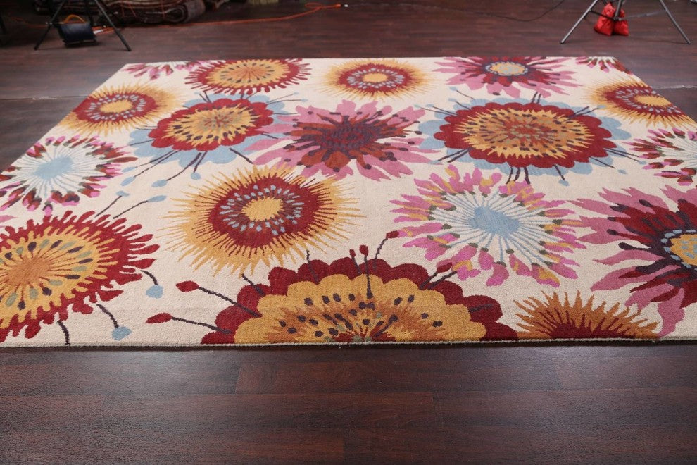 Floral Hand Tufted Oriental Oushak Transitional Area Rug, Pink, 10x13