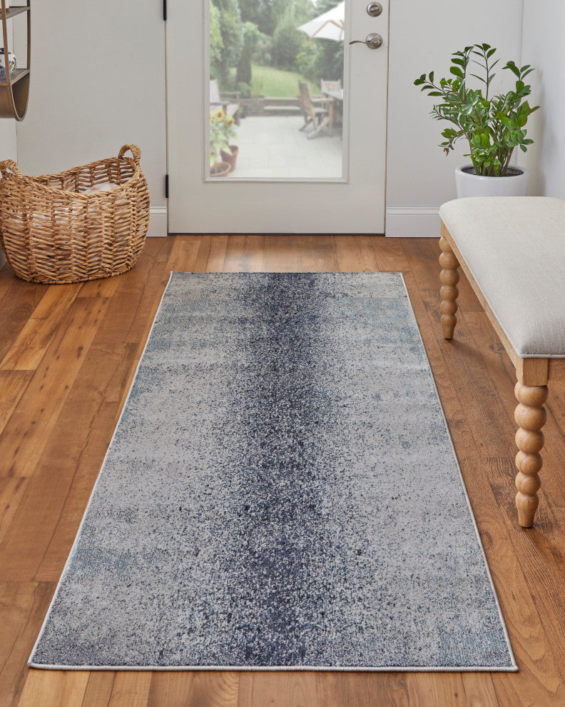 Oria Industrial Abstract Area Rug, Ivory/Blue, 2'10"x7'10"