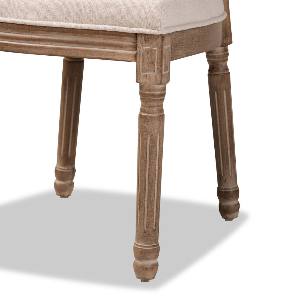 Alba French Inspired Beige Dining Chair, Set of 2, With Rattan